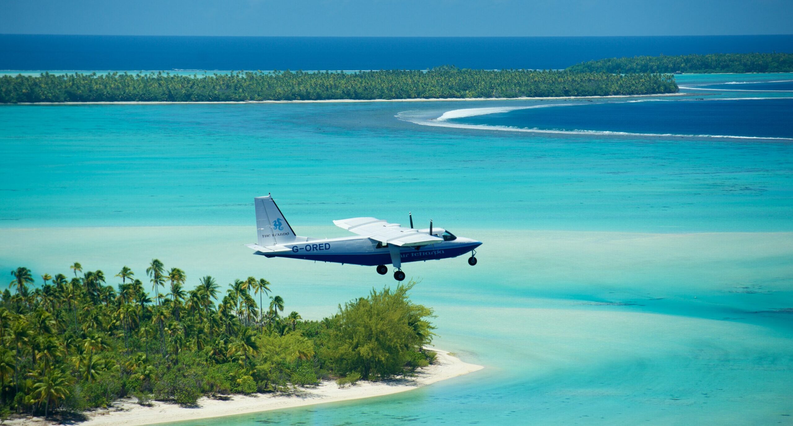 The Brando's Air Tetiaroa plane flying over the Tetiaroa atoll
