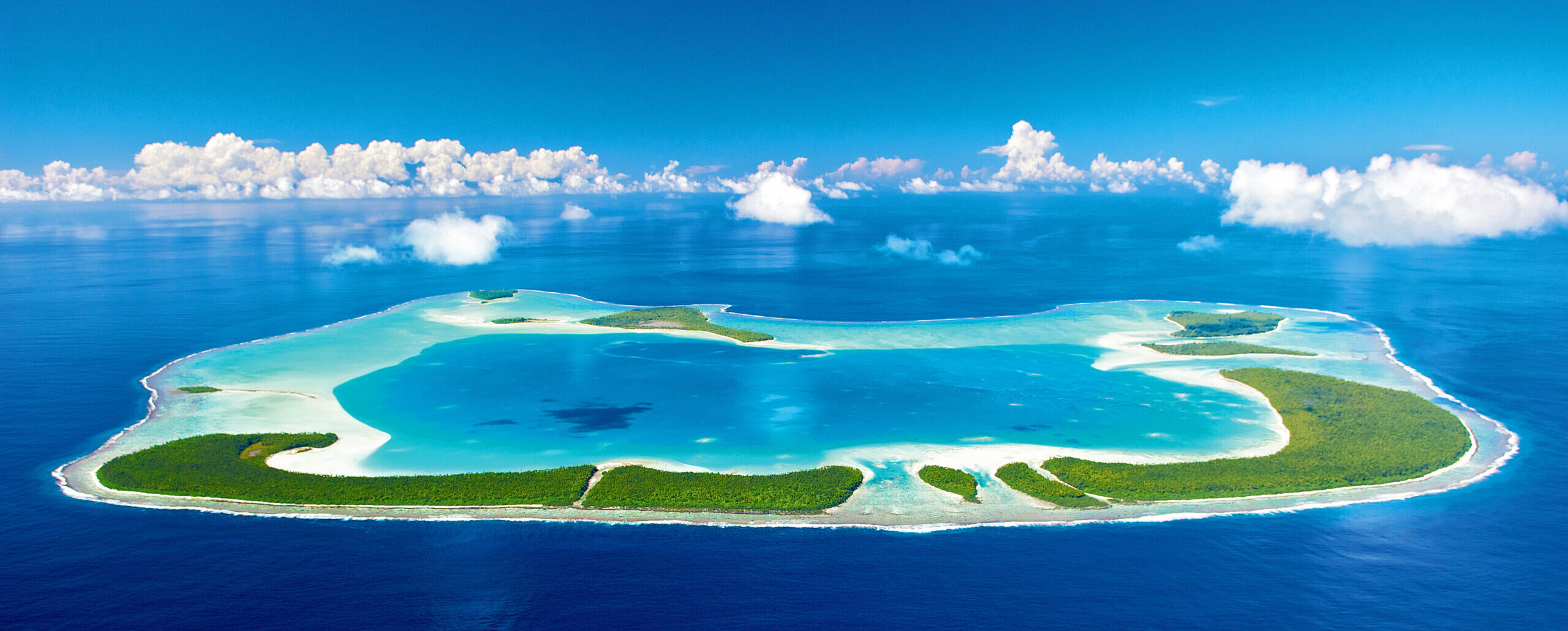 Aerial view of the Tetiaroa atoll and surrounding waters