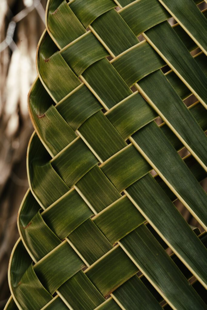 Close up of palm fronds woven together at our French Polynesia resort